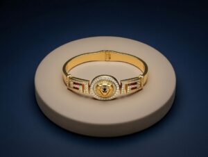 The Empire Medusa-Style Greek Key Crystal Cuff Bangle