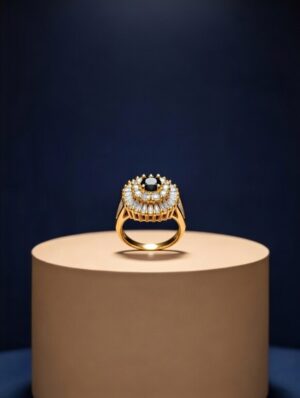 The Regal Emerald Sunburst Halo Gold Black Stone