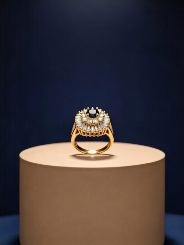 The Regal Emerald Sunburst Halo Gold Black Stone