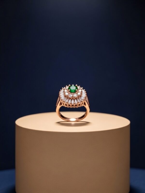 The Regal Emerald Sunburst HaloRose Gold Black Stone