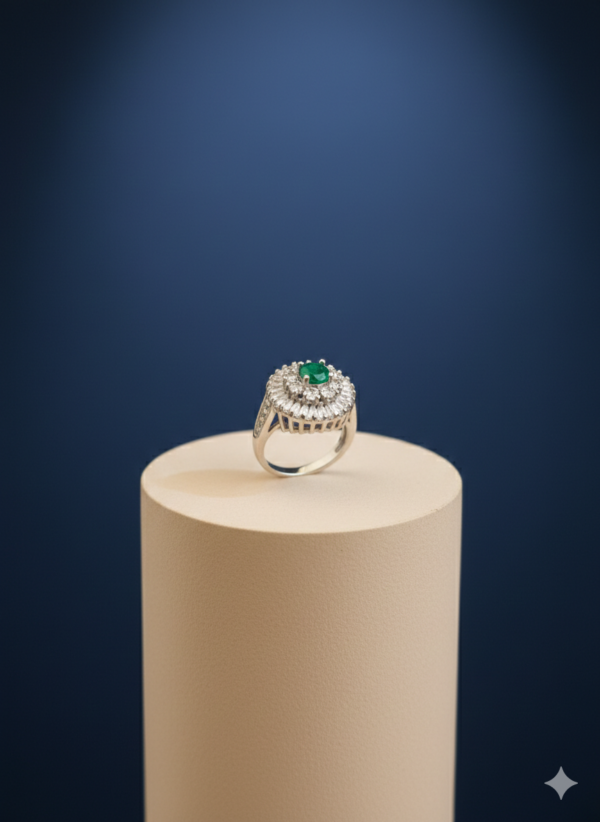The Regal Emerald Sunburst Halo Ring