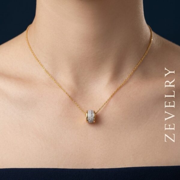Zevelry Aurora Barrel Pendant Model wearing Zevelry-Aurora-Barrel-Pendant-Model-wearing