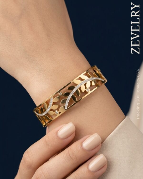 Zevelry Maya Leaf Bangle Bracelet Model wearing Zevelry-Maya-Leaf-Bangle-Bracelet-Model-wearing