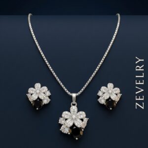 Zevelry Onyx Garden Silver Floral Pendant Set Main Zevelry-Onyx-Garden-Silver-Floral-Pendant-Set-Main