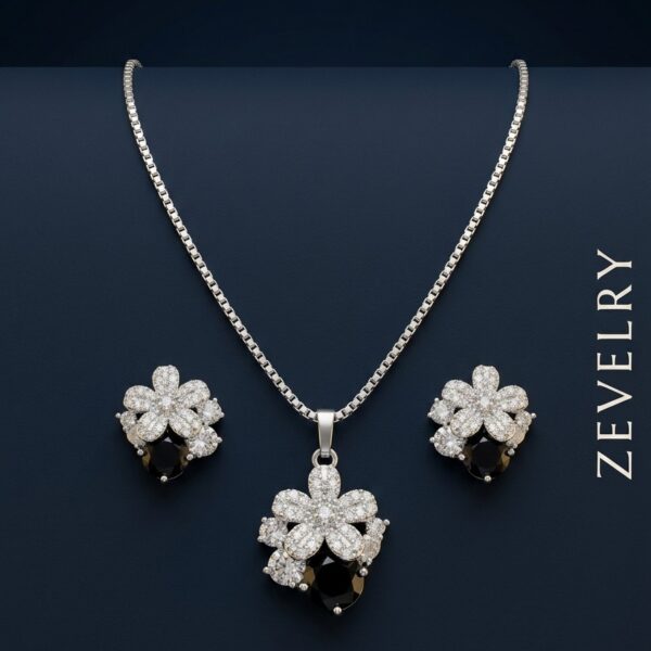Zevelry Onyx Garden Silver Floral Pendant Set Main Zevelry-Onyx-Garden-Silver-Floral-Pendant-Set-Main