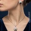 Zevelry Onyx Garden Silver Floral Pendant Set Model wearing Zevelry-Onyx-Garden-Silver-Floral-Pendant-Set-Model-wearing