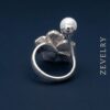 Zevelry Silver Pearl Cocktail Ring Back View Camellia Pearl Statement Ring