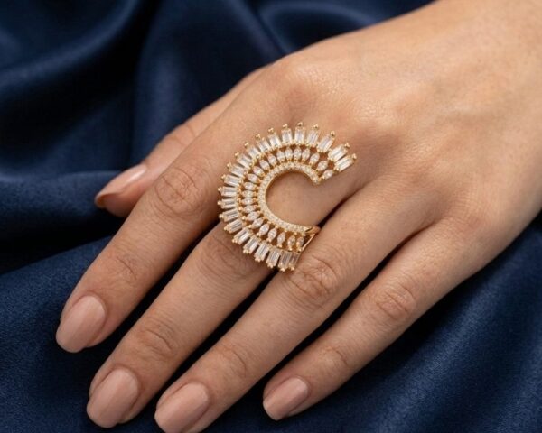 Zevelry Soleil Statement Ring Model wearing Zevelry-Soleil-Statement-Ring-