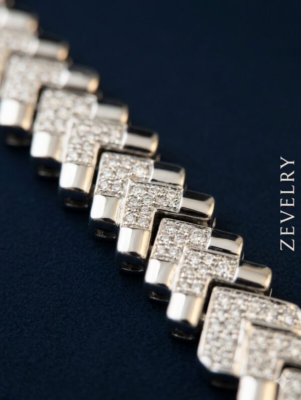 Premium Silver Chevron Bracelet for Women Luxury Zircon Bracelet ZEVELRY Close Up Premium Silver Chevron Bracelet for Women Luxury Zircon Bracelet ZEVELRY