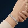 Premium Silver Chevron Bracelet for Women Luxury Zircon Bracelet ZEVELRY Model Wearing Premium Silver Chevron Bracelet for Women Luxury Zircon Bracelet ZEVELRY
