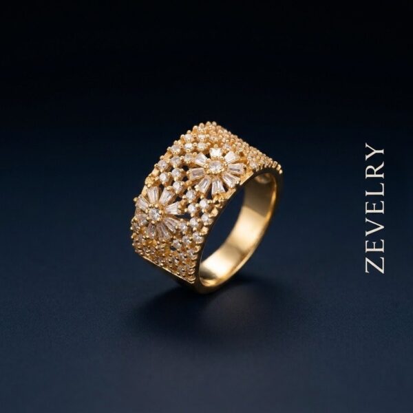 Gold Floral Zircon Ring for Women Aurora Bloom Luxe Ring ZEVELRY Main Gold Floral Zircon Ring for Women Aurora Bloom Luxe Ring ZEVELRY