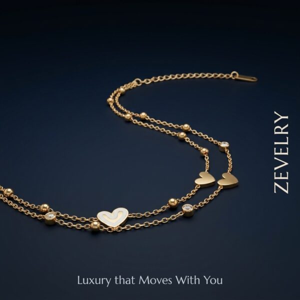 Gold Stainless Steel Bracelet – Élan Amour Heart Bracelet ZEVELRY Main 2 Gold Stainless Steel Bracelet – Élan Amour Heart Bracelet ZEVELRY