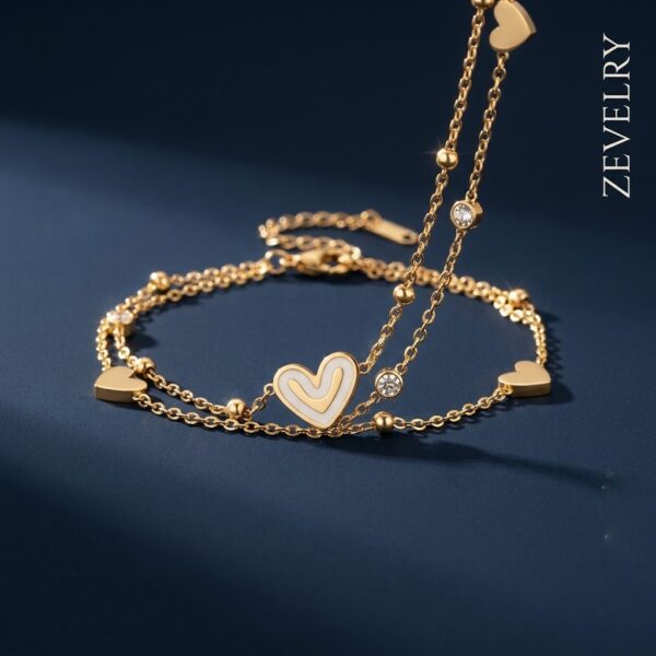 Gold Stainless Steel Bracelet – Élan Amour Heart Bracelet ZEVELRY main Gold Stainless Steel Bracelet – Élan Amour Heart Bracelet ZEVELRY