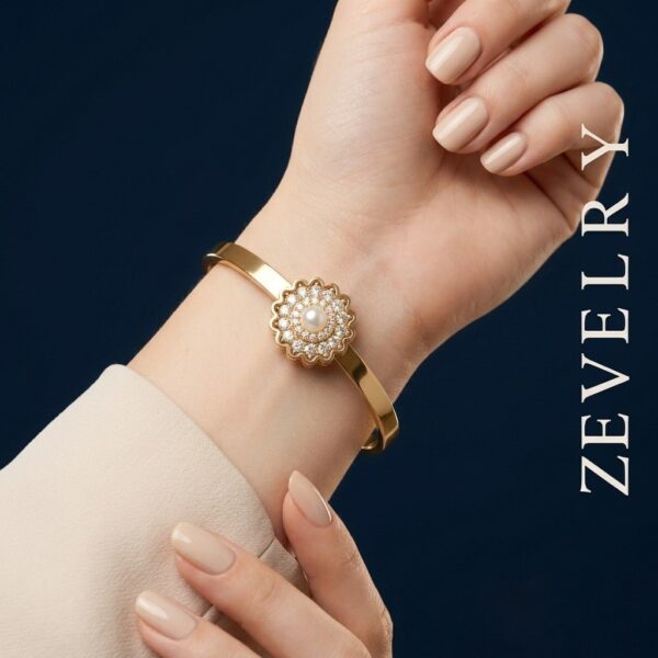 Gold Stainless Steel Pearl Bangle Aurelia Pearl Halo Bangle ZEVELRY MW Gold Stainless Steel Pearl Bangle Aurelia Pearl Halo Bangle ZEVELRY
