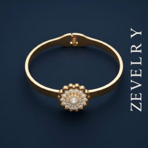 Gold Stainless Steel Pearl Bangle Aurelia Pearl Halo Bangle ZEVELRY
