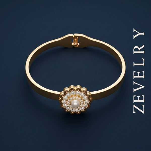 Gold Stainless Steel Pearl Bangle Aurelia Pearl Halo Bangle ZEVELRY Main Gold Stainless Steel Pearl Bangle Aurelia Pearl Halo Bangle ZEVELRY