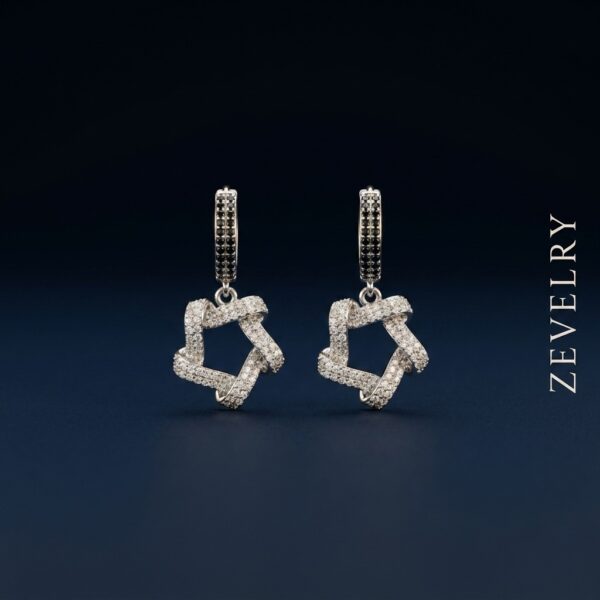 Midnight Stellar Drop Earrings Premium Silver Star Earrings with Black Stones ZEVELRY Main Midnight Stellar Drop Earrings Premium Silver Star Earrings with Black Stones ZEVELRY