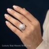 Model wearing Aurora Pearl Halo Ring Premium Silver Pearl Statement Ring for Women ZEVELRY Aurora Pearl Halo Ring Premium Silver Pearl Statement Ring for Women ZEVELRY