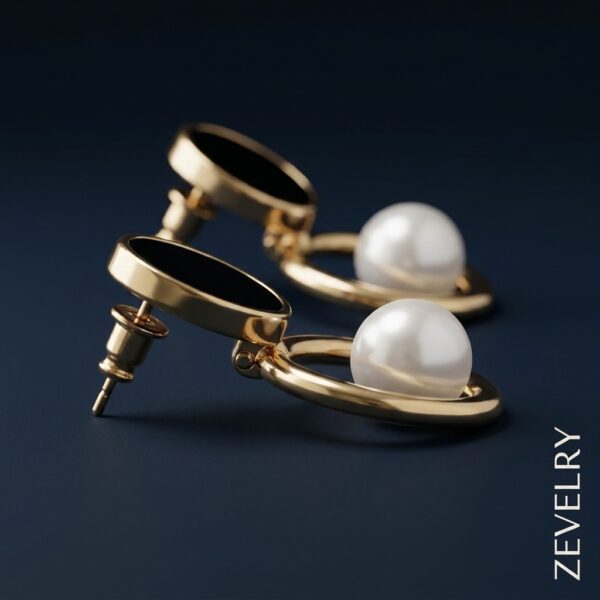 Noir Pearl Drop Earrings Premium Gold Pearl Earrings for Women ZEVELRY Side Noir Pearl Drop Earrings Premium Gold Pearl Earrings for Women ZEVELRY