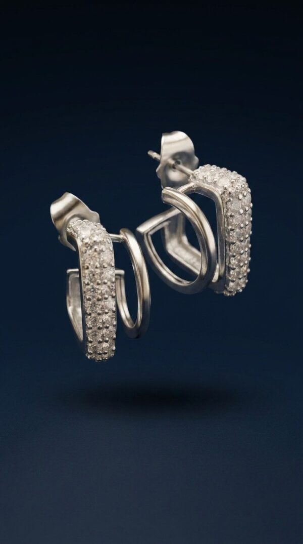 Silver Double Hoop Earrings for Women Luxury Zircon Earrings ZEVELRY Sec Silver Double Hoop Earrings for Women Luxury Zircon Earrings ZEVELRY