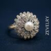 Silver Pearl Floral Ring for Women Luxury Zircon Statement Ring ZEVELRY Main Silver Pearl Floral Ring for Women Luxury Zircon Statement Ring ZEVELRY