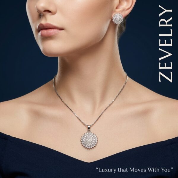 ZEVELRY Asteria Halo Silver Pendant Set for Women Premium Cubic Zirconia Luxury Jewellery Set MW ZEVELRY Asteria Halo Silver Pendant Set for Women Premium Cubic Zirconia Luxury Jewellery Set