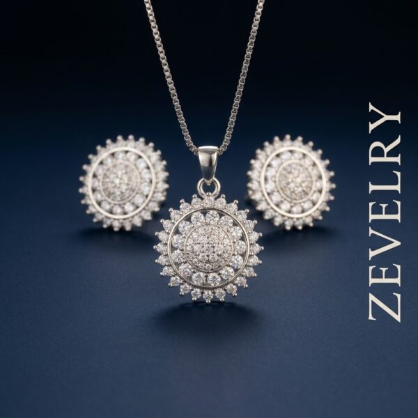 ZEVELRY Asteria Halo Silver Pendant Set for Women Premium Cubic Zirconia Luxury Jewellery Set Side ZEVELRY Asteria Halo Silver Pendant Set for Women Premium Cubic Zirconia Luxury Jewellery Set