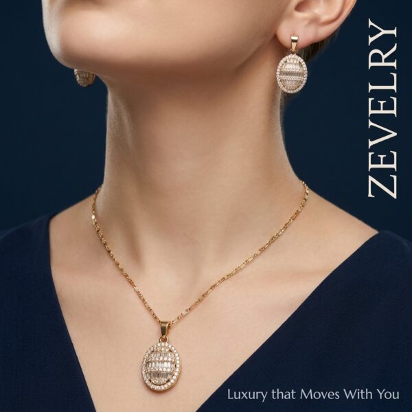 ZEVELRY Aurevine Radiance Gold Pendant Set with Cubic Zirconia for Women MW ZEVELRY Aurevine Radiance Gold Pendant Set with Cubic Zirconia for Women