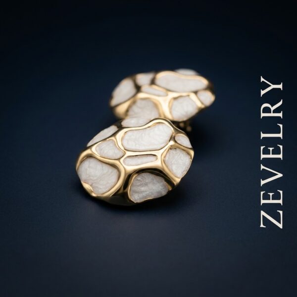 ZEVELRY Ivelle Mosaic White & Gold Stud Earrings for Women Premium Luxury Fashion Jewellery Side ZEVELRY Ivelle Mosaic White & Gold Stud Earrings for Women Premium Luxury Fashion Jewellery