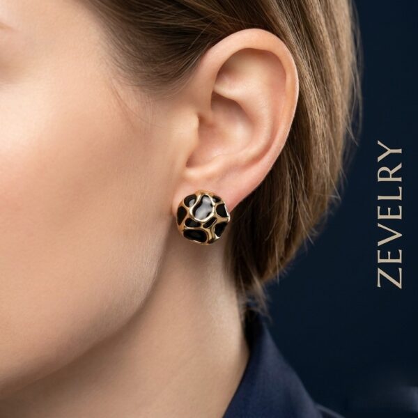 ZEVELRY Noir Mosaic Black & Gold Stud Earrings for Women Premium Luxury Fashion Jewellery MW ZEVELRY Noir Mosaic Black & Gold Stud Earrings for Women Premium Luxury Fashion Jewellery