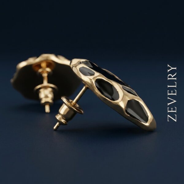 ZEVELRY Noir Mosaic Black & Gold Stud Earrings for Women Premium Luxury Fashion Jewellery Side Noir Mosaic Stud Earrings