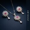 ZEVELRY Rose Solstice Silver Pendant Set with Pink Stones for Women M2 Rose Solstice Pendant Set