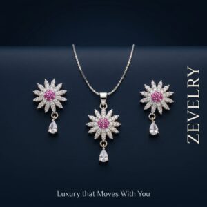 ZEVELRY Rose Solstice Silver Pendant Set with Pink Stones for Women Main ZEVELRY Rose Solstice Silver Pendant Set with Pink Stones for Women