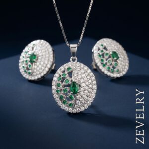 ZEVELRY Verdelume Silver Pendant Set with Bottle Green Stones for Women M2 ZEVELRY Verdelume Silver Pendant Set with Bottle Green Stones for Women